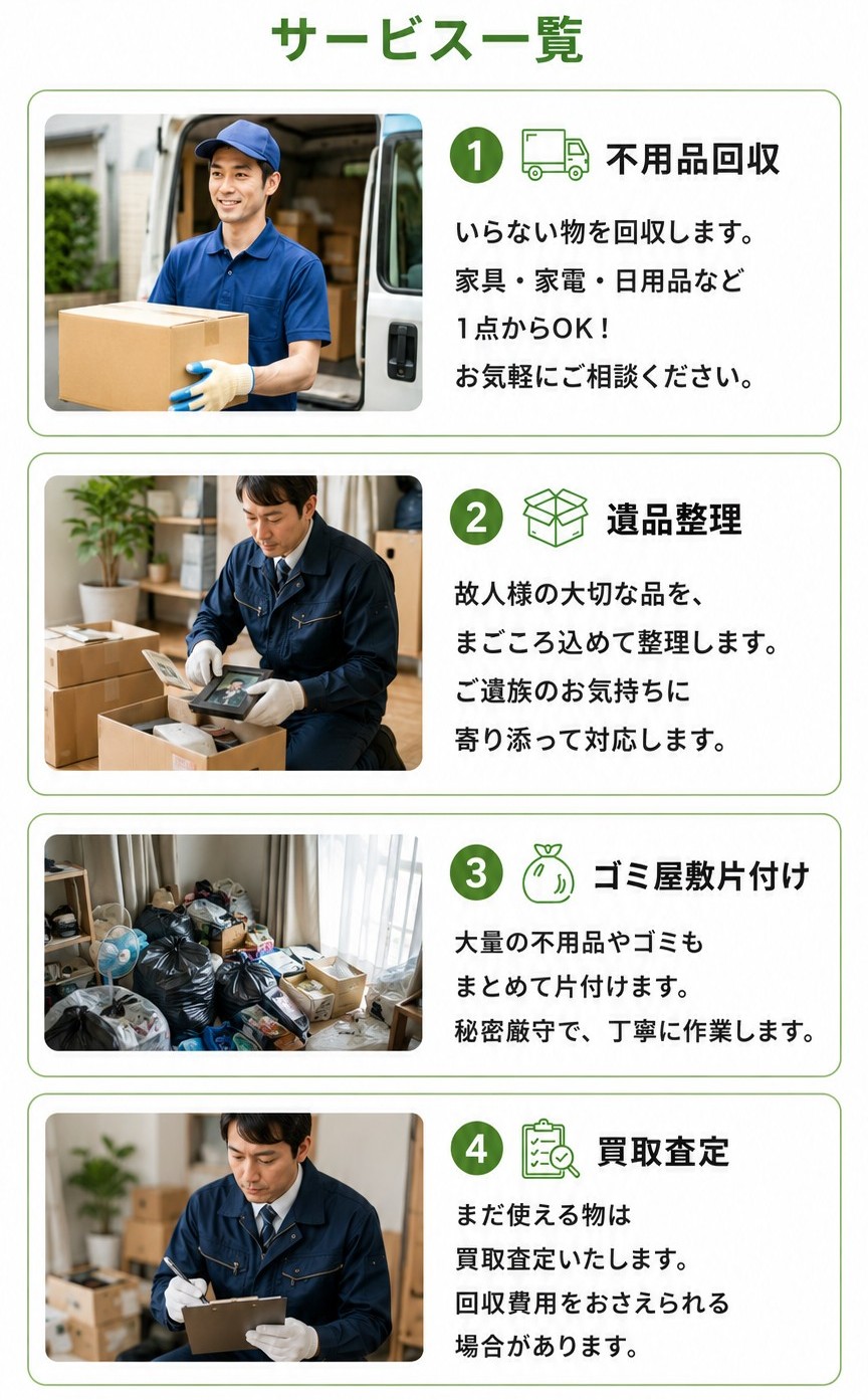 愛知片付け窓口の対応サービス一覧